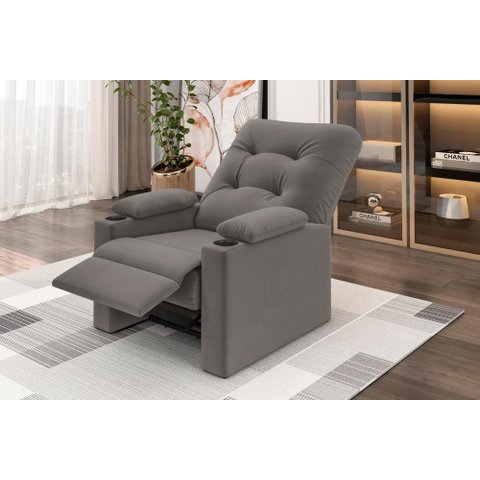 Poltrona Columbia Retrátil e Reclinável Porta Copos Suede Cinza - Xflex Sofás