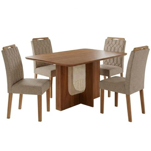 Mesa de Jantar Louise Mdf com 4 Cadeiras Estofadas Linho Bege Molci