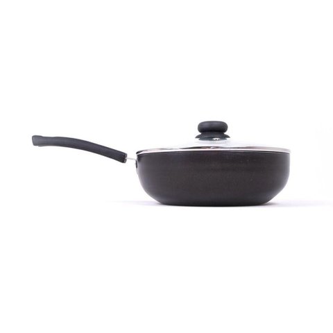 Panela Frigideira Tampa de Vidro Wok 24cm Antiaderente Alumínio - Preto