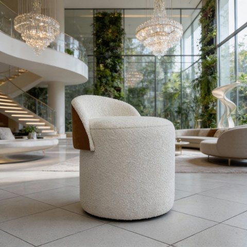 Puff Orgânico com Encosto Belli em Bouclé Premium Corino Caramelo