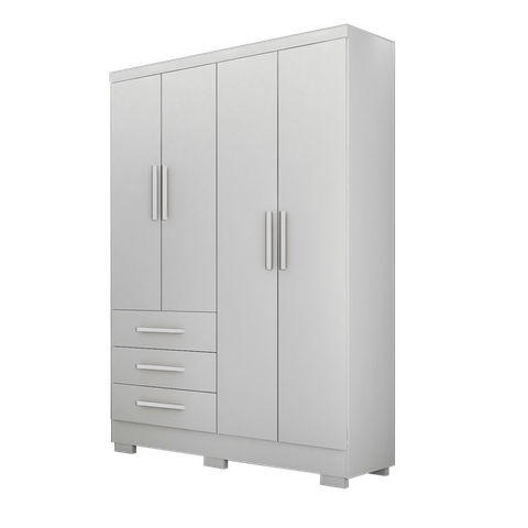 Guarda Roupa Solteiro Encant 4 Portas 3 Gavetas com Pe Nh Rei de Casa Neve
