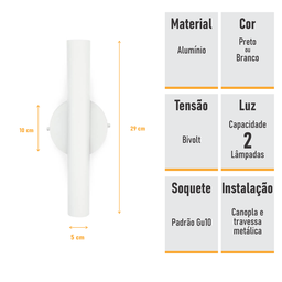 Arandela de Parede Foco Duplo Slim Palito - Branco - 7 Arandela de Parede Foco Duplo Slim Palito - Branco - 7