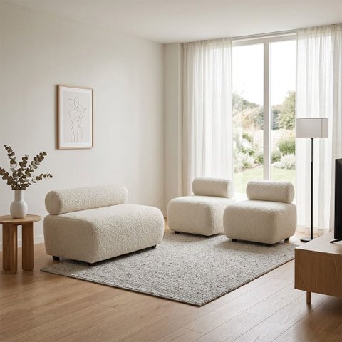 Sofá Namoradeira e KIT2 Poltronas para Sala Nara Bouclê Ted D03 - D'Rossi