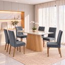 Ver imagem 1 de Conjunto Sala de Jantar Mesa Olivia 160cm Tampo MDF e Vidro Canto Arredondado 6 Cadeiras Flavia