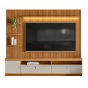 Ver imagem 2 de Estante para Tv até 75 Polegadas Ouro Preto 1 Porta com Led Nature/off White - Linea Brasil