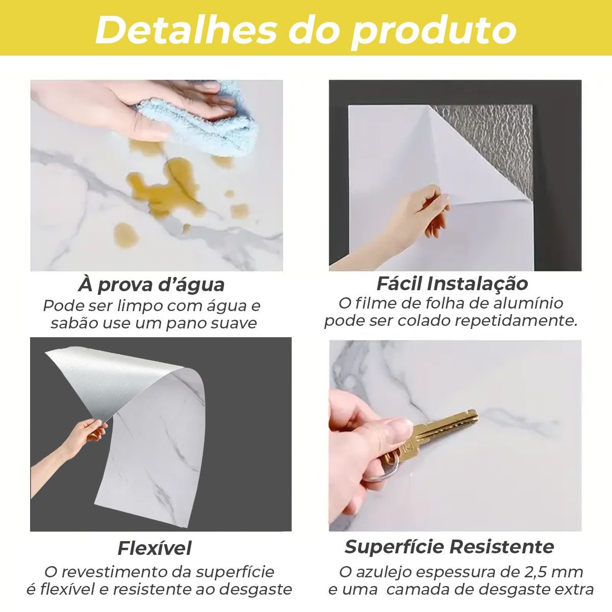 Kit 10 Placas Autocolantes Mármore Adesivo Vinílico Azulejo Branco Brilhoso 3d Brinovar - 8