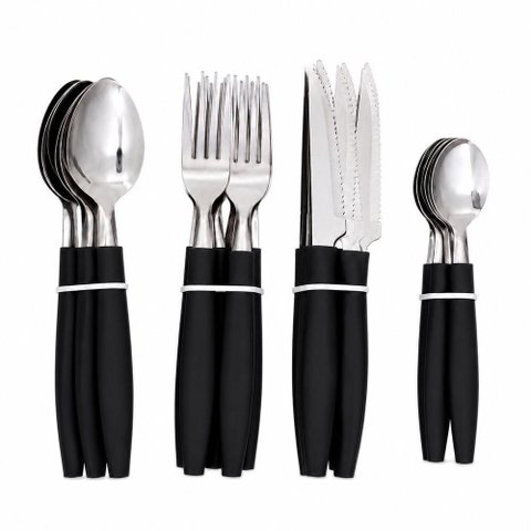 Kit Talheres 24 Peças Aço Inox Cabo Plástico Preto Utimix