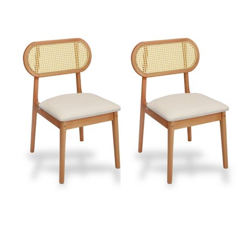 Kit 2 Cadeiras Madeira Maciça Encosto de Telinha de Rattan Lima Yescasa Marrom/Nozes