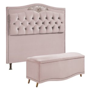 Conjunto Cabeceira/Calçadeira Holanda 0,90 cm Veludo Star Confort conjunto holanda calçadeira recami