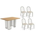 Ver imagem 1 de Conjunto: Mesa de Cozinha Duina C/ Tampo de Madeira 136cm e 4 Cadeiras Noruega Niquel/freijo -