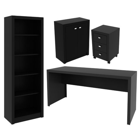 Conjunto para Escritório Preto 4 Peças Tecnomobili