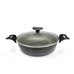 Panela Frigideira Caçarola Tampa de Vidro Wok 24 Cm Antiaderente Alumínio - Classy - 1