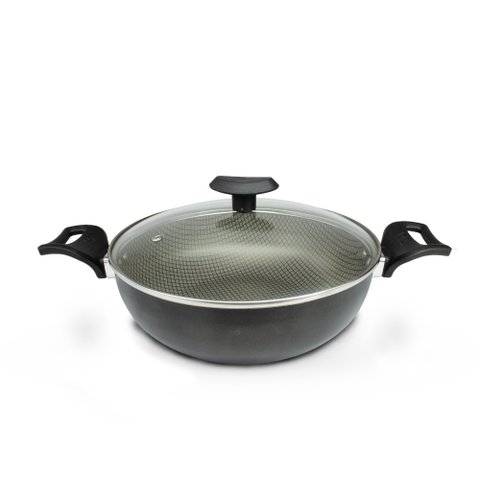 Panela Frigideira Caçarola Tampa de Vidro Wok 24 Cm Antiaderente Alumínio - Classy