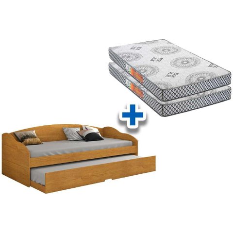 Colchão Solteiro Pérola Polar (2un) + Sofá Cama Funny Iii C/ Auxiliar Cinamomo
