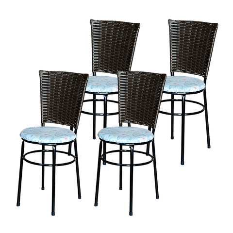 Conjunto 4 Cadeiras Preta para Cozinha Hawai Café com Assento Estampado:floral Gelo