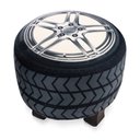 Ver imagem 1 de Puffinho Infantil Redondo Estampado Suede Pneu Carro Pés Pardal Tabaco - D'Rossi