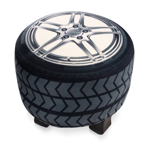 Puffinho Infantil Redondo Estampado Suede Pneu Carro Pés Pardal Tabaco - D'Rossi