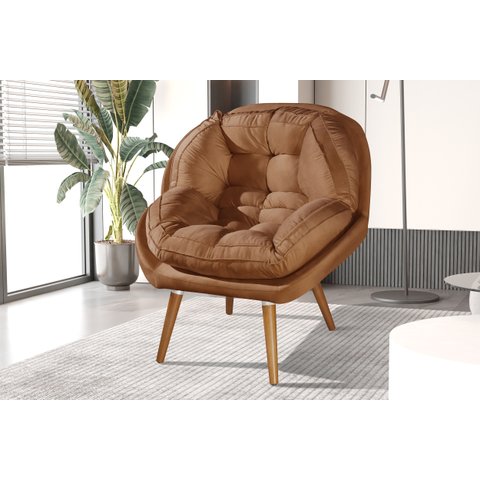 Poltrona Decorativa Sênior Suede Premium Pés de Madeira Cinza:terracota