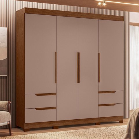 Guarda-Roupa Casal 4 Portas 4 Gavetas Doble Marrom/Nogueira/Capuccino
