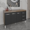 Ver imagem 2 de Armário Cozinha Gabinete de Pia 160 Cm Estela Savana Preto e Tampo Tampão 160 Cm Mobília Decor Savan
