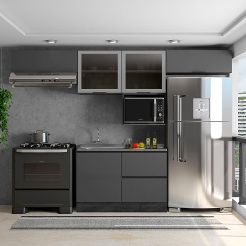 Cozinha Moderna Etna com Basculantes 280cm 4 Peças Poliman Móveis