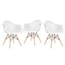 Ver imagem 1 de Kit 3 Cadeiras Charles Eames Eiffel Daw com Braços - Base de Madeira Clara - Branco