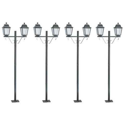 4 Postes Luminária Preto para Áreas Externas para 2 Lâmpadas Lente Transparente