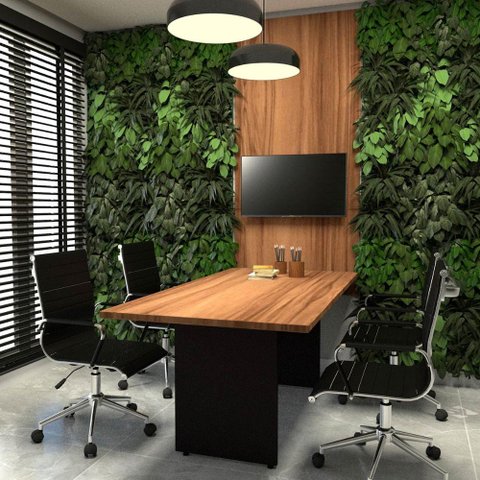 Conjunto Sala de Reunião Mesa 1,80m Painel para Tv Nogal F5 Cor:nogal com Preto