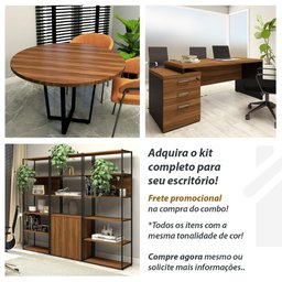 Conjunto Sala de Reunião Mesa 1,80m Painel para Tv Nogal F5 Cor:nogal com Preto - 6