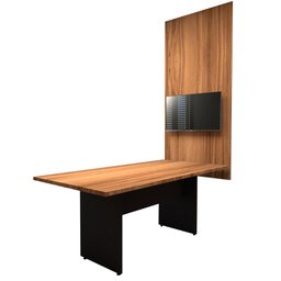 Conjunto Sala de Reunião Mesa 1,80m Painel para Tv Nogal F5 Cor:nogal com Preto - 2