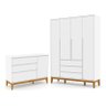 Jogo de Quarto Infantil Nature Clean Guarda Roupa 4 Portas e Cômoda com Porta Branco Soft/Eco Wood - - 1