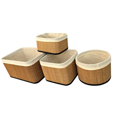 Conjunto Cestos Organizadores  - Bambu - Forrados  4 Peças