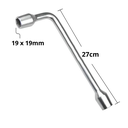 Ver imagem 2 de Chave Vazada Biela Longa em L com Furo 2 Bocas Sextavada Galvanizada Fertak Tamanho: 19x19 mm
