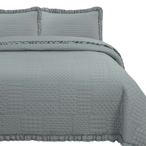 Cama Posta Queen Ellie 300 Fio Colcha Luxo 100% Algodao Bordado:cinza