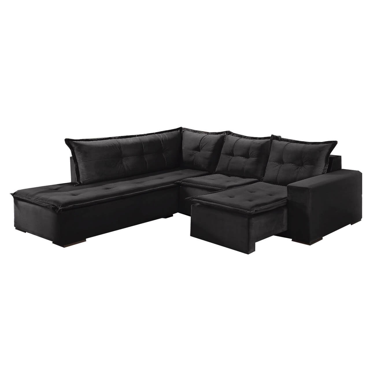 Sofá de Canto 5 Lugares Retrátil Denver Tecido Suede 197cm x 226cm Cor Preto