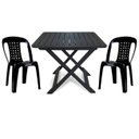 Ver imagem 1 de Mesa Quadrada Dobrável 80cm Preta + 2 Cadeiras com Encosto Vime Empilhável