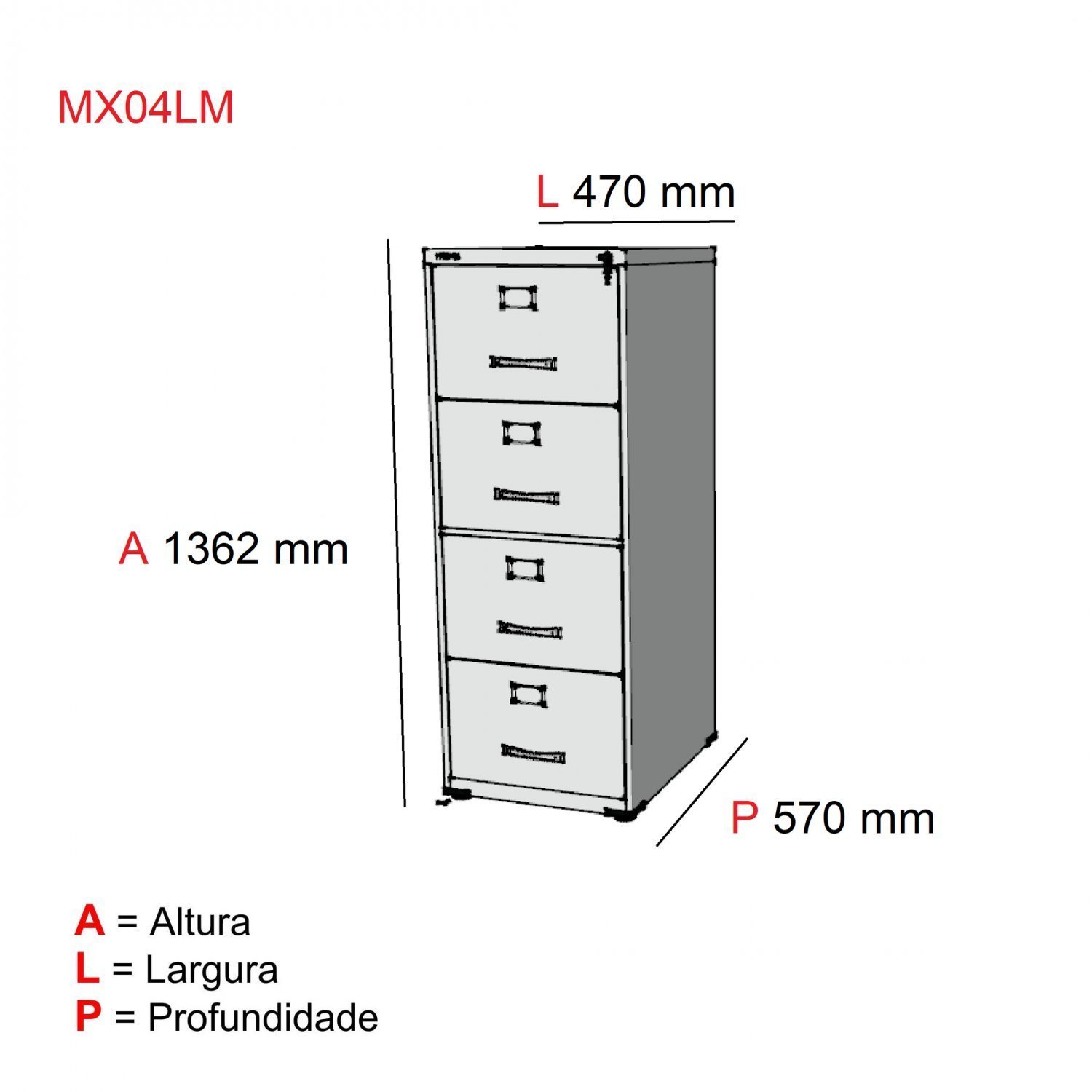 Gaveteiro Arquivo 4 Gavetas Maxxi  - 3