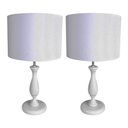 Ver imagem 1 de Kit 02 Abajur Branco Quarto Madeira Torneado Cúpula