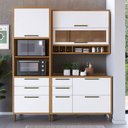 Ver imagem 1 de Armário de Cozinha com Balcão e Tampo 6 Portas 5 Gavetas Pérola 100% Mdf Vidro Reflecta Amêndoa/bran