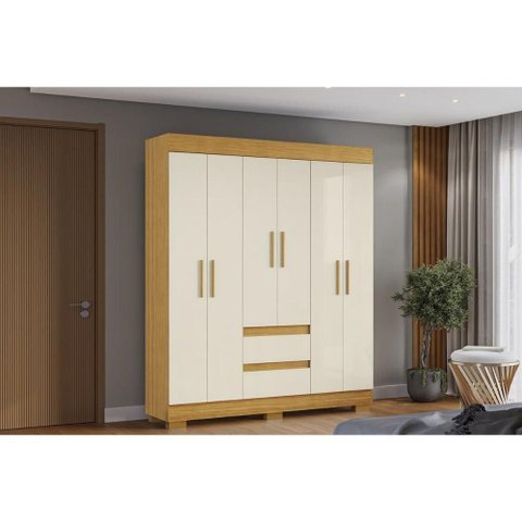 Guarda Roupa Solteiro 6 Portas e 2 Gavetas Maya Nature/off White - Acp