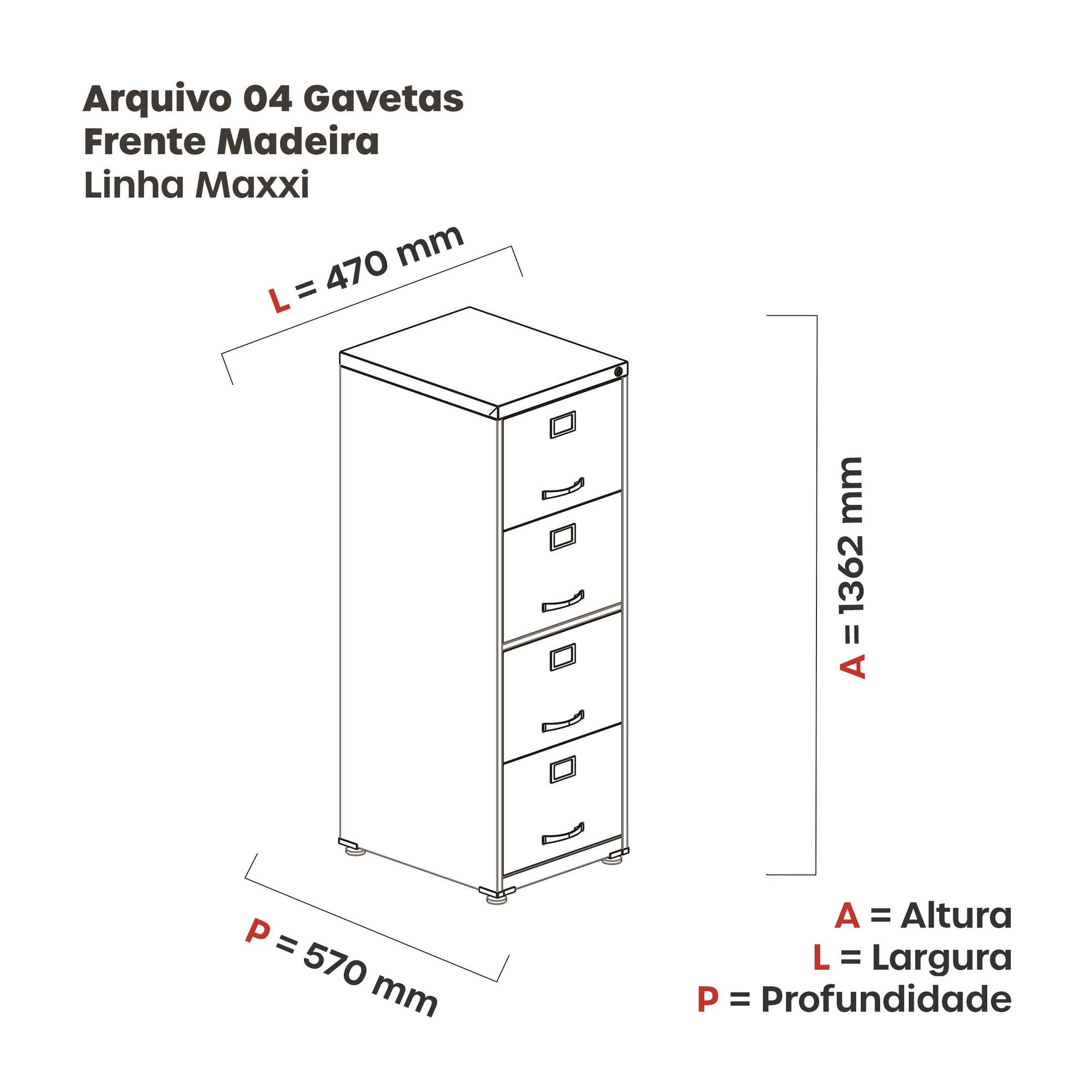 Gaveteiro Arquivo 4 Gavetas Maxxi  - 5
