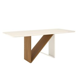 Mesa de Jantar Téssa Canto Arredondado com Vidro 200x90 Nature/Off White - Móveis Henn - 1 Mesa de Jantar Téssa Canto Arredondado com Vidro 200x90 Nature/Off White - Móveis Henn - 1