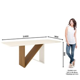 Mesa de Jantar Téssa Canto Arredondado com Vidro 200x90 Nature/Off White - Móveis Henn - 4 Mesa de Jantar Téssa Canto Arredondado com Vidro 200x90 Nature/Off White - Móveis Henn - 4