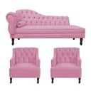 Ver imagem 1 de Kit Divã Cancun 160cm Braço Direito + 2 Poltronas Genesis com Strass Suede: Rosa