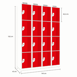 Armário de Aço 16 Portas - Nk 4334 Compatível com Capacete Nilko Armários Vermelho Chave Padrão - 4