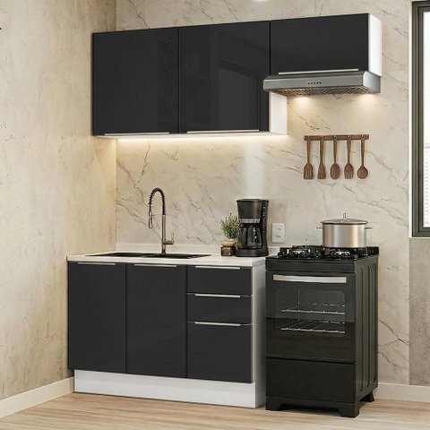 Armário de Cozinha Compacta 180 Cm Branco/preto Lux Madesa 03