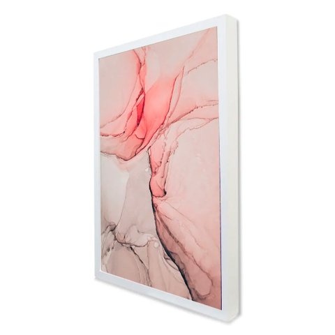 Quadro Decorativo Caixa Abstrato Aquarela Rose Tacolado Moldura Caixa 3cm Branca sem Vidro 20 X 30cm