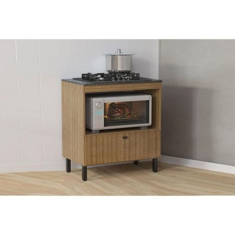 Balcão de Cozinha P/ Cooktop C/ Tampo Bl3315 C/ 1 Porta e 1 Nicho 75cm Amêndoa/marmore Lunar -