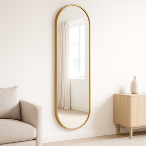 Espelho Grande Oval com Moldura em Metal Corpo Inteiro 150 X 50 Cm Dourado