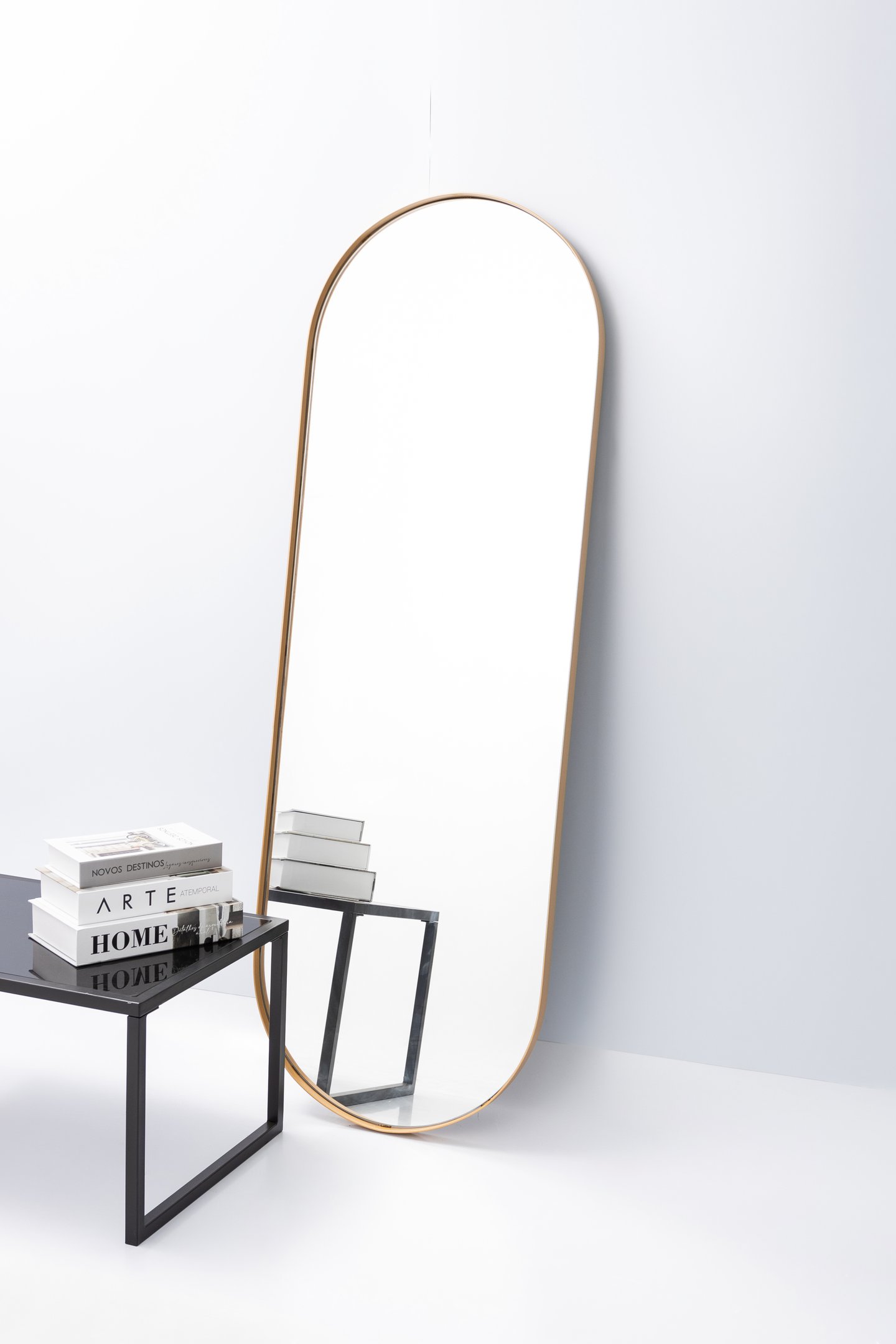 Espelho Grande Corpo Inteiro Parede Oval com Moldura em Metal 150 X 50 Cm - Dourado - 2